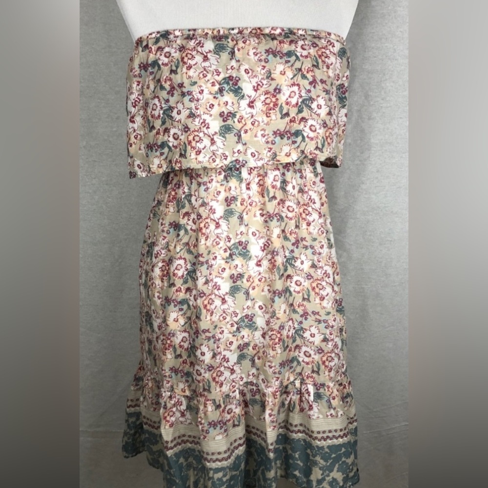 O’Neill floral ruffle  print strapless dress size medium
